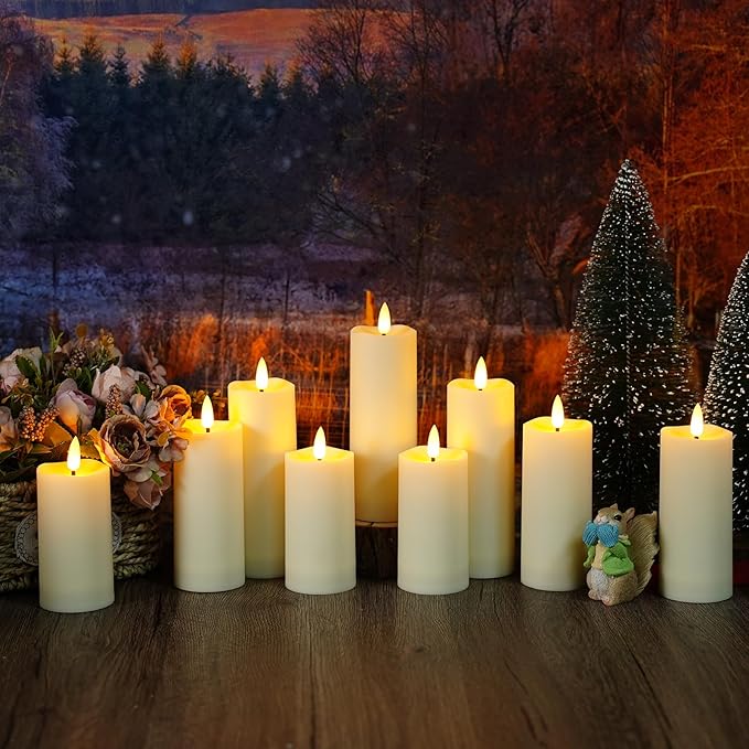 Plastic Waterproof Outdoor flameless Candles, LED Candles, with Remote Control and Timer, Battery-Powered Candles, Suitable for Camping, courtyards and Home Decoration,Set of 2（Ivory）