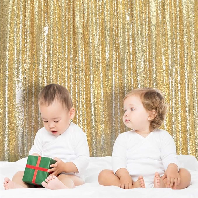 Eternal Beauty Gold Sequin Backdrop, 4x7 Ft Glitter Background Curtains for Shimmer Photography Party Wedding Birthday Back Drop Decor