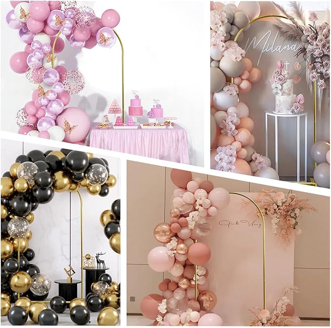 Metal Arch Backdrop Stand and Cover Set, 7.2FT White Reusable Spandex Fitted Backdrop Cover and Gold Wedding Arch Frame for Baby Shower, Birthday, Parties Decoration.