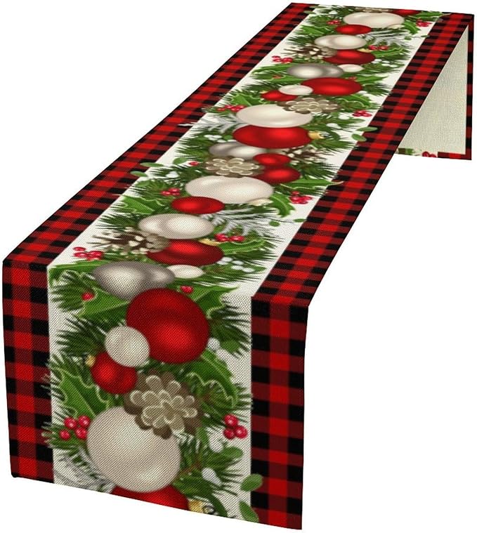 Christmas Table Runner,Seasonal Winter Xmas Holiday Farmhouse Table Cloth Kitchen Dining Table Decoration for Home Party Decor 13x60 Inch