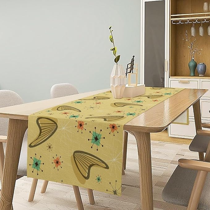 Mid Century Table Runner, Modern Atomic Pattern Absctract Geometric Retro 1950S 1960S Dinner Runner for Home Kitchen Dining Table Decoration, 13x36 Inch