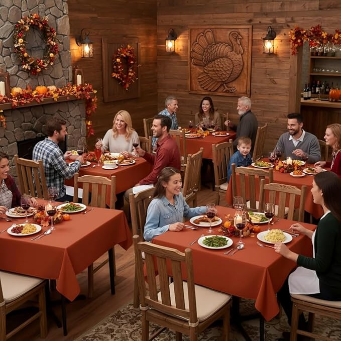 sancua Thanksgiving Square Tablecloths 70x70 Inch Rust, 2 Pack Fabric Fall Table Cloth for Square or Round Tables, Burnt Orange Washable Polyester Table Cover for Dinner, Holiday Party, Display Tables