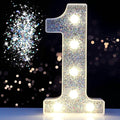 Pooqla Marquee Light up Numbers, Lighted Numbers for 1st Birthday Decorations, Night Light Battery Powered for Silver Party Decorations, Gift for Boys Girls Christmas Wedding Home Room Decoration