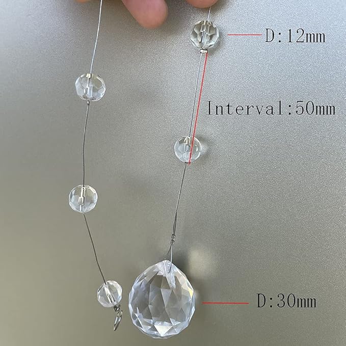 Crystal Beaded String Clear Glass Beads Garland Strands Hanging Wedding Arch Decor Curtain Chandelier Christmas Tree Ornaments Door String Beaded Drapes Decoration Accessories(3.3 Feet 5pcs)