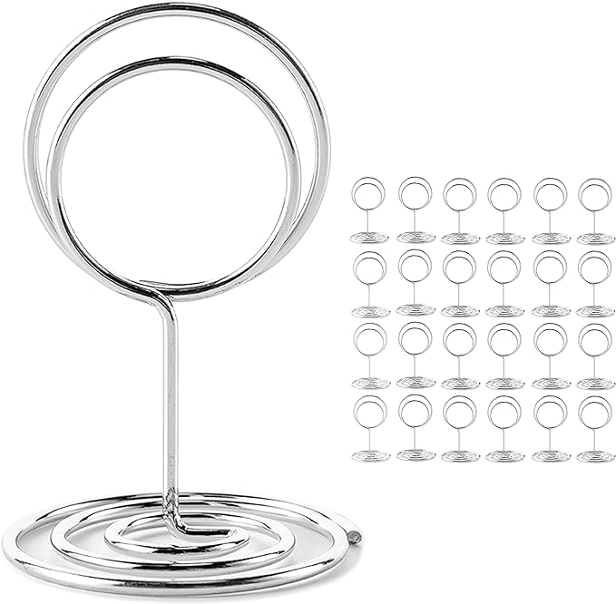 26Pcs Place Card Holder, Table Number Holders, Wire Picture Holder, Small Size Table Card Holders, Photo Holder for Centerpieces, Wedding Reception, Party, Birthday (Silver)