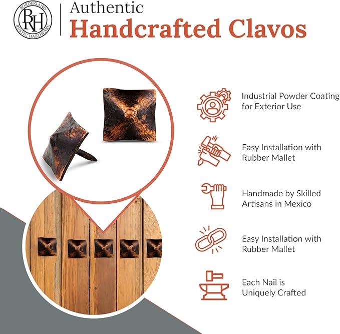 50 Pack 1" Square Head Iron Clavos Decorative Nails – Oil Rubbed Bronze – Handmade Rustic Square Fasteners for Farmhouse Shutters, Barn Doors, Shutters, and Gates – Ornamental Wood Accent