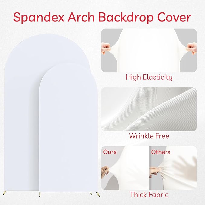 Set of 2 Arch Backdrop Cover White High Elastic Wrinkle-Resistant Arch Cover Spandex Fabric Thick Opaque Round Top Chiara Backdrop for Weddings Birthday Baby Shower Garden 6.6FT, 8FT