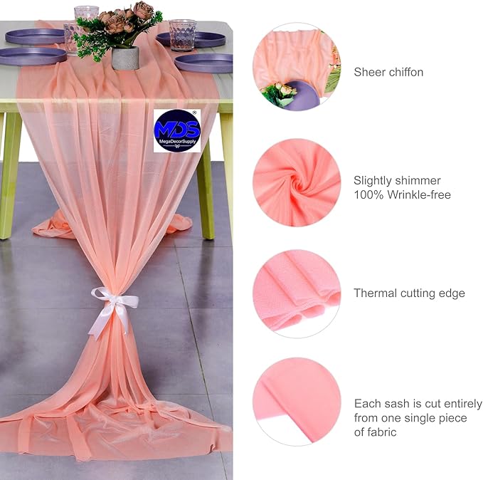 MDS Halloween Chiffon Table Runner - 1 Pack, 29 x 170 Inches, 14ft Each - Sheer Spooky Table Runners for Haunted House Parties, Trick-or-Treat Tables, Witchy Décor, Wedding & Events - Peach