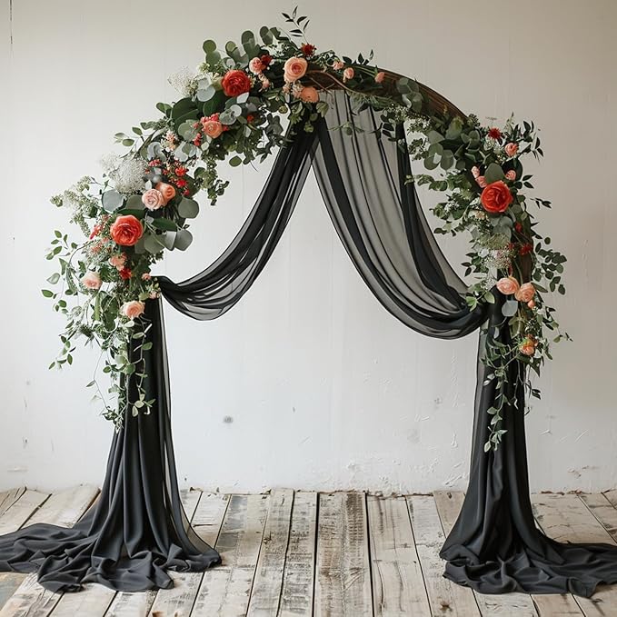 Wokceer Wedding Arch Draping Fabric 28.7" x 20FT Black Sheer Backdrop for Ceremony, Birthday Party, Bridal Shower Decoration