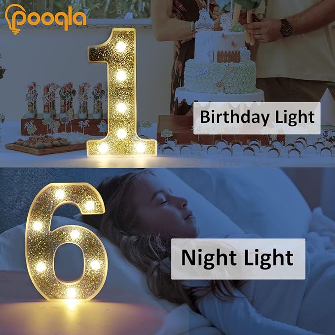 Pooqla Marquee Light up Numbers, Lighted Numbers for 7th Birthday Decorations, Night Light Battery Powered for Silver Party Decorations, Gift for Boys Girls Christmas Wedding Home Room Decoration