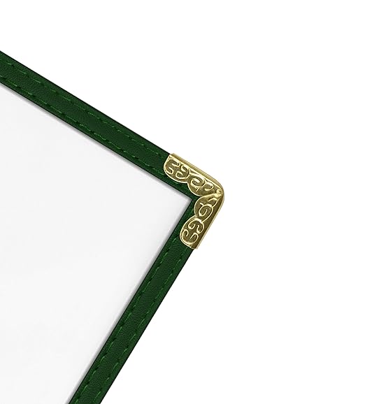 Goodsmart Restaurant Menu Covers – 25 Pack Green 6-View Trifold 8.5" x 11", Side-Loading Vinyl & Plastic Menu Holders, Clear Menu Sleeves, Leather-Style Café Covers with Gold Corners