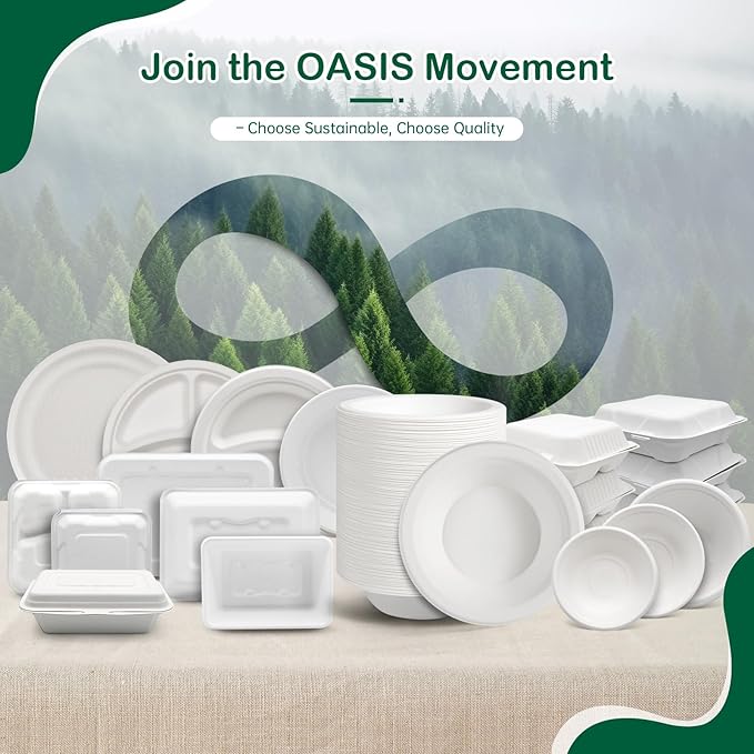 𝟕 𝐈𝐧𝐜𝐡, 𝟏𝟐𝟖-𝐏𝐚𝐜𝐤 Compostable Paper Plates, Heavy-Duty Biodegradable Disposable Dish Made from Bagasse, Perfeck for Snacks, Desserts, Party, Wedding and More (White)