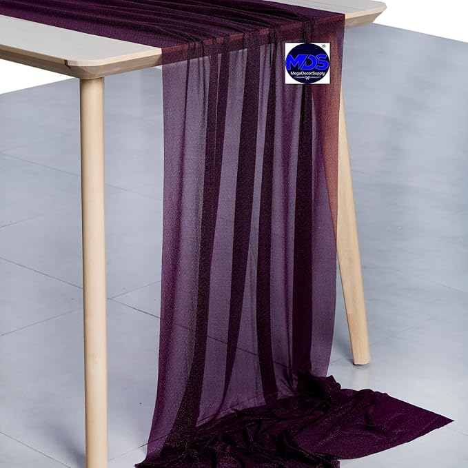 MDS Halloween Chiffon Table Runner - 25 Pack, 29 x 170 Inches, 14ft Each - Sheer Spooky Table Runners for Haunted House Parties, Trick-or-Treat Tables, Witchy Décor, Wedding & Events - Eggplant