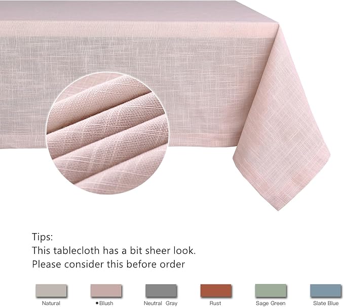 maxmill Lux Faux Linen Table Cloth with Slubby Texture Wrinkle Resistant Anti-Shrink Soft Tablecloth for Kitchen Dining Tabletop for Buffet Banquet Parties Event Dinner Rectangle 52 x 70 Inch Blush