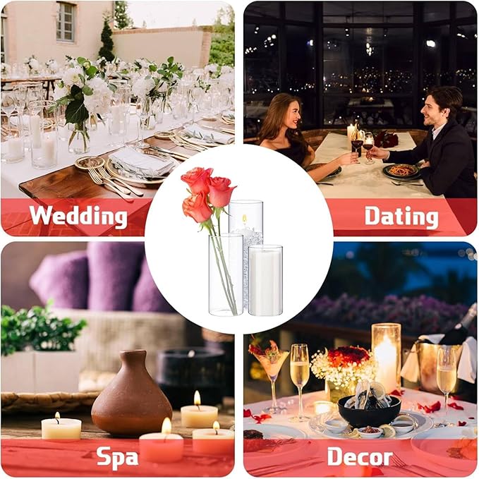 Sawysine 6 Pcs Glass Cylinder Vases 2.5''/2.95''/3.9'' Diameter Clear Flowers Vase Hurricane Floating Candles Holders for Table Centerpieces (3.9 x 8 in,3.9 x 10 in,3.9 x 12 in)