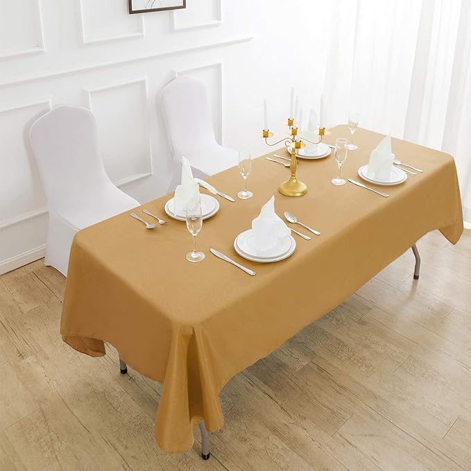 Rectangle Tablecloth 90x132 inch Washable Polyester Fabric Table Cloth for Wedding Party Dining Banquet Decoration（90x132, Gold）
