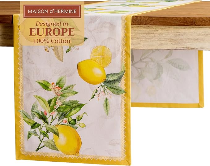 Maison d' Hermine Table runner 100% Cotton Single Layer Table Runners 72 inches long Decorative for Home Kitchen Dining Party Baby Shower Wedding Bridal Shower Spring Summer (Limoncello, 14.50" x 72")