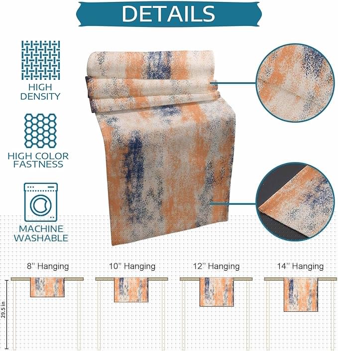 Vintage Oil Painted Cotton Linen Table Runner for Dining Kitchen, Wedding Outdoor Party Tablerunners Decoration, Abstract Modern Orange Minimalist Dresser Scarf Coffee Tablecloth Runners 13x90 Inches