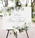 Personalized Wedding Welcome Sign, Elegant Greenery Eucalyptus Wedding Sign Signage 12" X 18" (Small), 27" (Medium), 36" (Large), Plastic, Modern, Pole Mount, Weather