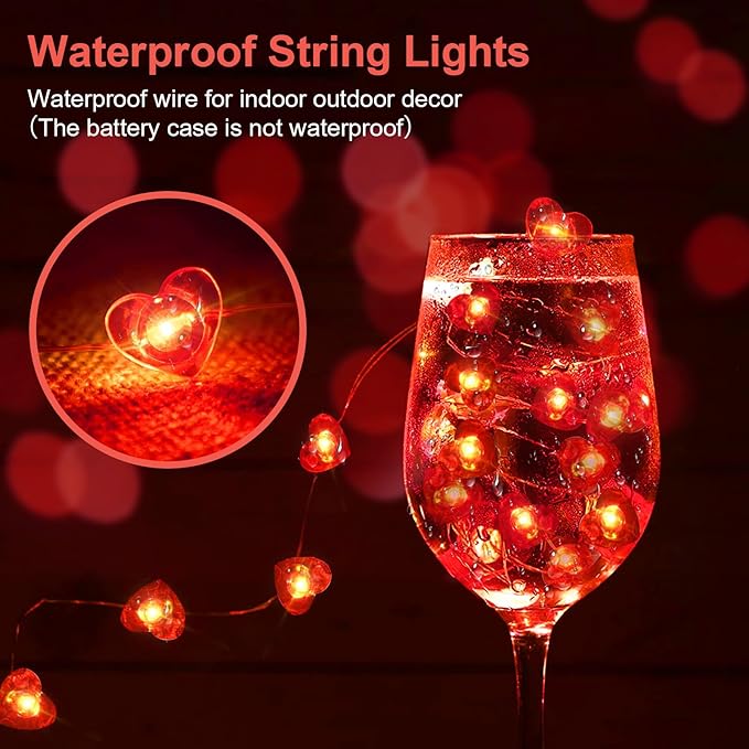4 Pack Valentines Day Fairy Lights 7Ft 20 LED Twinkle String Lights Battery Operated Waterproof Firefly Starry for Mason Jar Party Wedding Christmas (Red, 4)