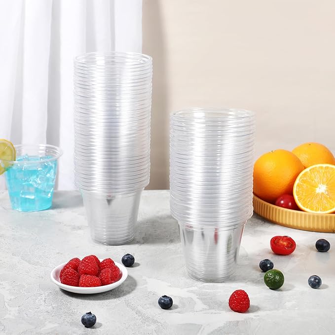 500 Pack 9 oz Clear Plastic Cups, Thickened Disposable Drink Clear Cups for Party, Higher Heat Resistance Drinking Cup for Wine, Juice, Fruit and Cold/Hot Beverages
