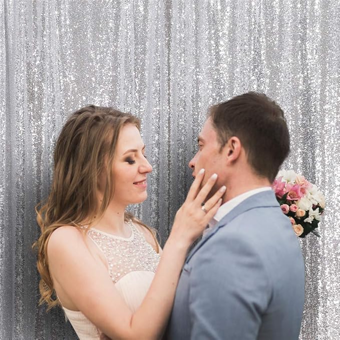 Eternal Beauty Silver Sequin Backdrop, 10x10 Ft Glitter Background Curtains for Shimmer Photography Party Wedding Birthday Back Drop Decor