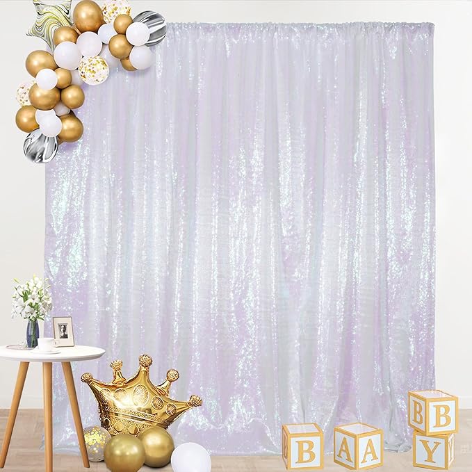 SquarePie Sequin Backdrop Curtain Not See Through Thick Glitter Background for Party 6FT x 6FT Iridescent