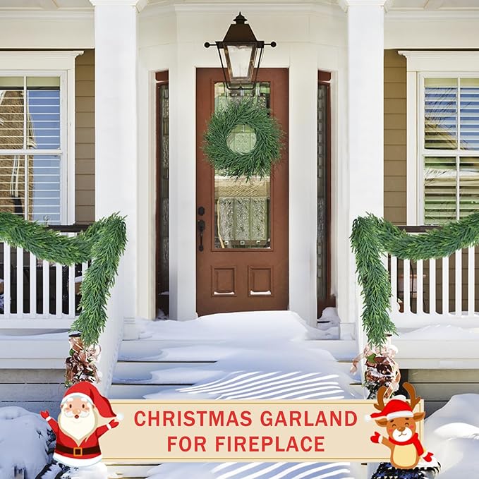 9 Ft Christmas Cedar Garland for Staircase Railing Real Touch Soft Bendable Faux Winter Xmas Greenery Pine Garlands Mantle Garland for Decoration for Table Fireplace Door Railing Wall Home Decor