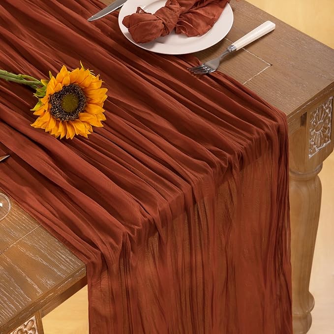Terracotta Cheesecloth Table Runner 6 Pack Fall Burnt Orange Cheese Cloth Table Runners 120 Inches Rust Thanksgiving Fall Table Decorations for Friendsgiving Wedding Bridal Baby Shower Party
