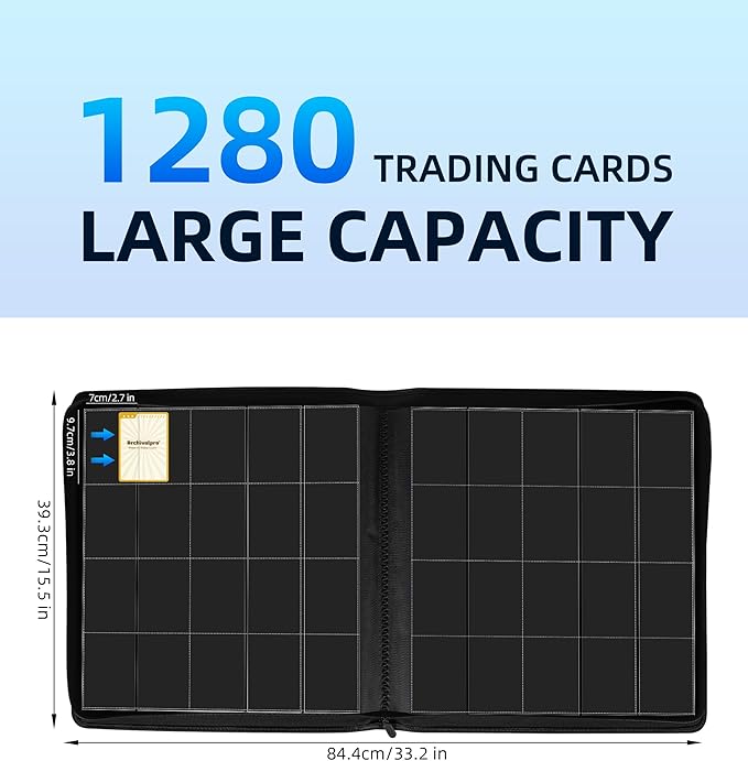 20 Pockets Premium Card Binder 1280 Cards Trading Card Binders Side Load Card Storage Display Album(20 Pocket 1280 Card Slot,Black)