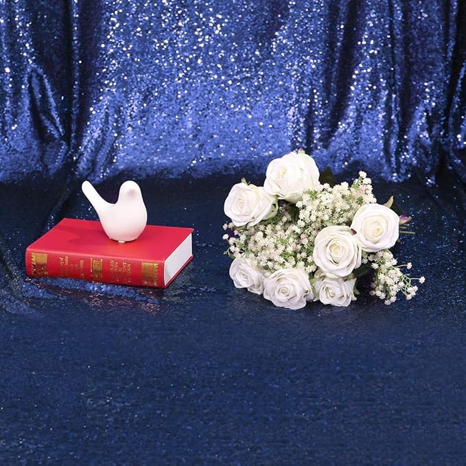 Eternal Beauty Navy Blue Sequin Backdrop, 8x8 Ft Glitter Background Curtains for Shimmer Photography Party Wedding Birthday Independence Day Back Drop Decor
