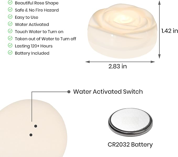 Aignis 36pcs Flameless LED Floating Candles, White Rose Plastic Tealight Battery Operated, 120+ Hours Glow Time, Cozy Light for Romantic Pool/Bathtub/Hot Bath/Wedding Centerpiece Decor(D2.83*H1.42)
