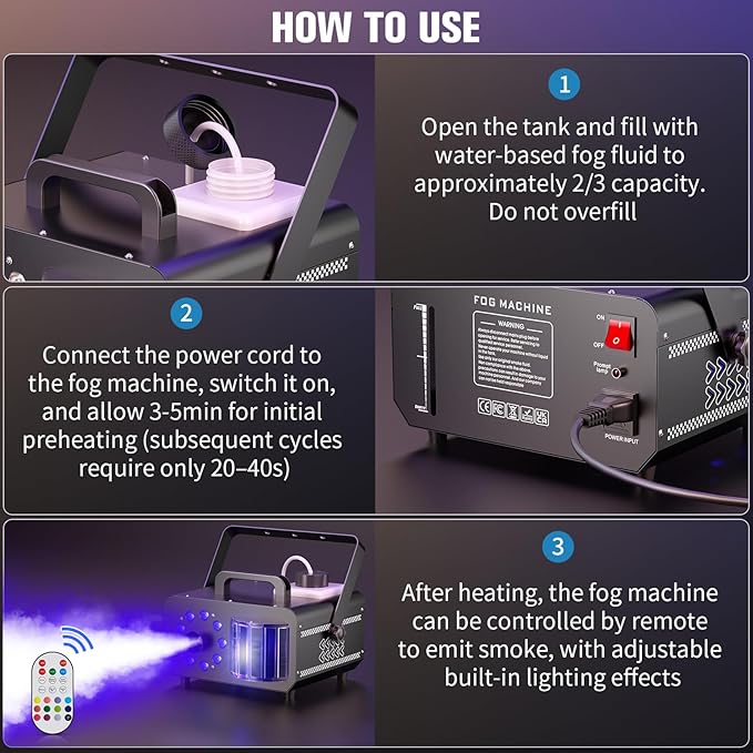 Fog Machine with RGBW LED Lights, 1200W Professional Smoke Machine, 1L Tank, 3000CFM Output, 14 Colors for DJ Party Stage Wedding Halloween 2PACK