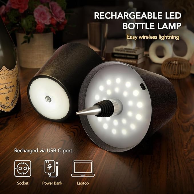 Wireless Bottle Lamp for Any Type of Bottle - LED Bottle Lamp for Indoor & Outdoor - 100% Waterproof - 3000K Warm Light - Wireless & Rechargeable, Unique and Beautiful Design (Red)