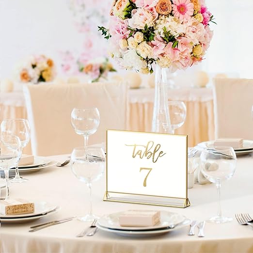 NIUBEE 6Pack 11 x 8.5 Acrylic Sign Holder with Gold Frames and Vertical Stand, Ideal for Display Wedding Table Numbers, Double Sided Picture, Clear Photos, Menu Holders -Horizontal