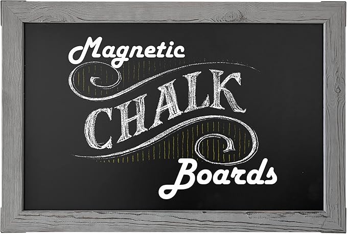 Loddie Doddie Chalk Board for Wall - 20 x 30 in Gray Rustic Frame - Magnet Board - Easy Erase Surface for Use as Chalkboard Calendar