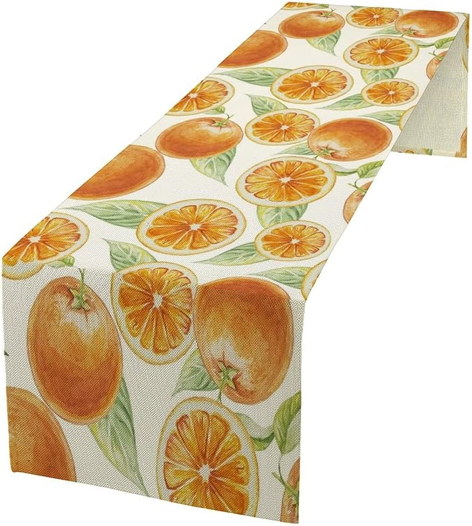 Spring Summer Orange Table Runner Watercolor Sweet Fruit Botanical Print Dinner Runner for Farmhouse Party Holiday Home Kitchen Dining Table Decor 13x108