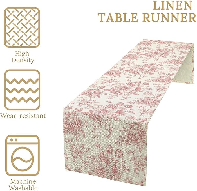 Pink White Flower Table Runner, Wildfloral Floral Sketch Pattern Print Kitchen Dinning Table Runner for Indoor Outdoor Home Wedding Party Holiday, 13x108 Inch