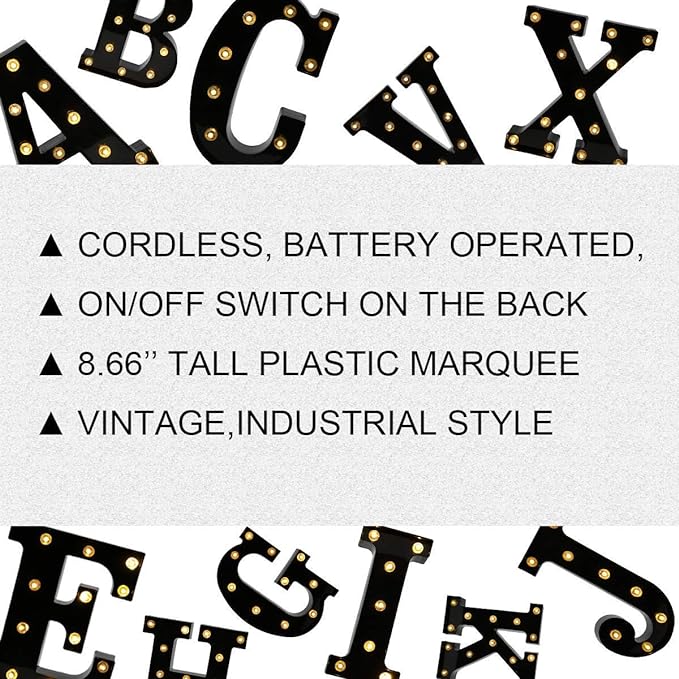 Light Up Black Alphabet Marquee Letters Sign LED Marquee Number Lights Sign for Night Light Home Bar Christmas Lamp Birthday Party Wedding Decoration P