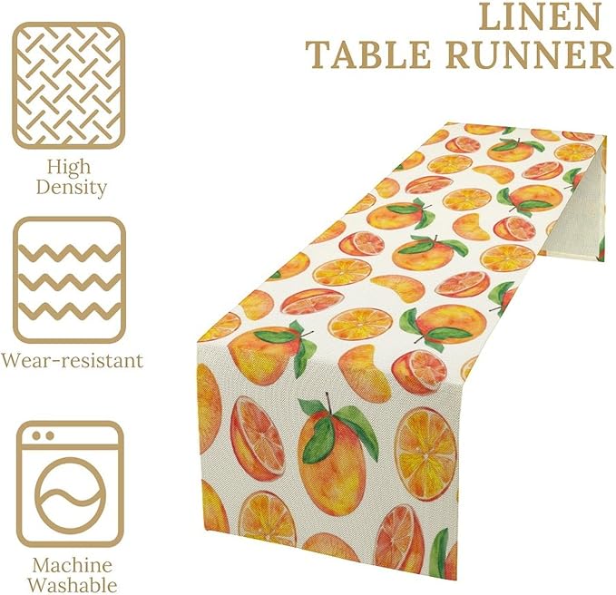 Watercolor Fruit Botanical Print Table Runner Spring Summer Orange Lemon Dinner Runner for Farmhouse Party Holiday Home Kitchen Dining Table Decor 13x108