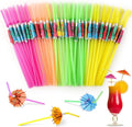 Paxcoo 50pc Umbrella Straws for Cocktails, Tropical Hawaiian Luau Party Decorations (Assorted Colors)