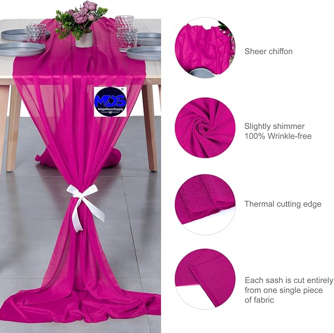 MDS Halloween Chiffon Table Runner - 15 Pack, 29 x 170 Inches, 14ft Each - Sheer Spooky Table Runners for Haunted House Parties, Trick-or-Treat Tables, Witchy Décor, Wedding & Events - Magenta