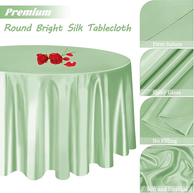 fani 6 Pack 120 Inch Sage Green Satin Tablecloth - Silky Round Tablecloth Overlay Smooth Fabric Table Cover, Bright Table Decoration for Wedding Party Banquet Events Restaurant Kitchen Dining