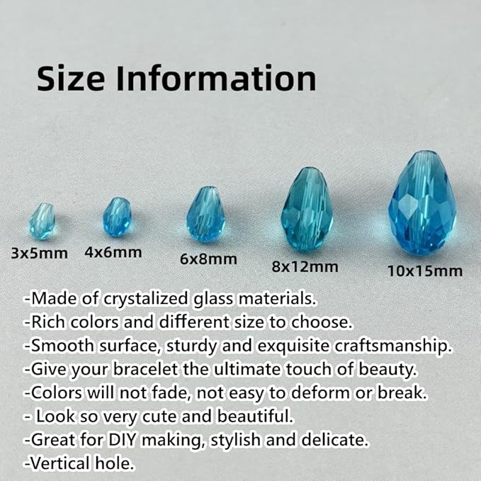 150pcs 4x6mm Teardrop Crystal Glass Beads for Jewelry Making, Faceted Vertical Hole Teardrop Glass Spacer Beads for Wind Chimes Bracelet Earring Necklace DIY Craft(Lake Blue)