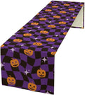 Halloween Table Runner,Purple Checkered Pumpkin Table Runner for Kitchen Dining Table Decoration Home Party Decor 13x60 Inch