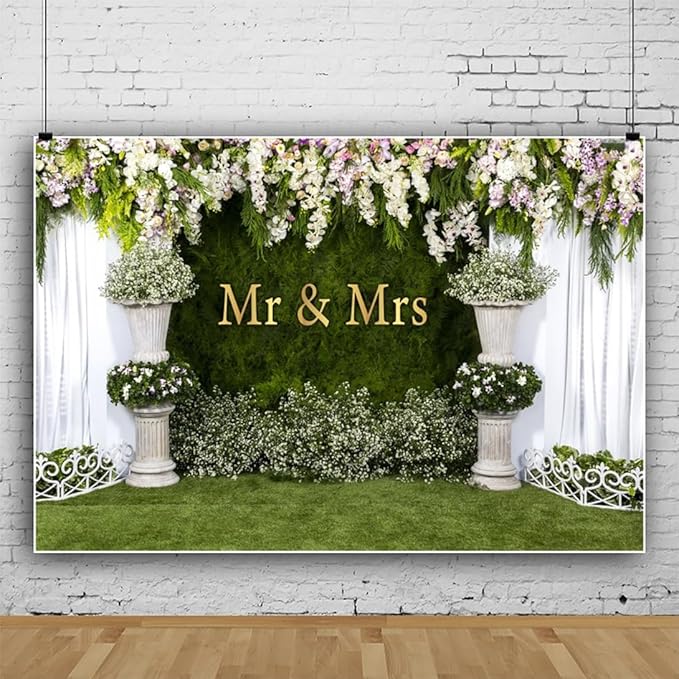 Wedding Arch Flower Backdrop 12x8ft - Mr & Mrs Engagement & Anniversary Ceremony Background