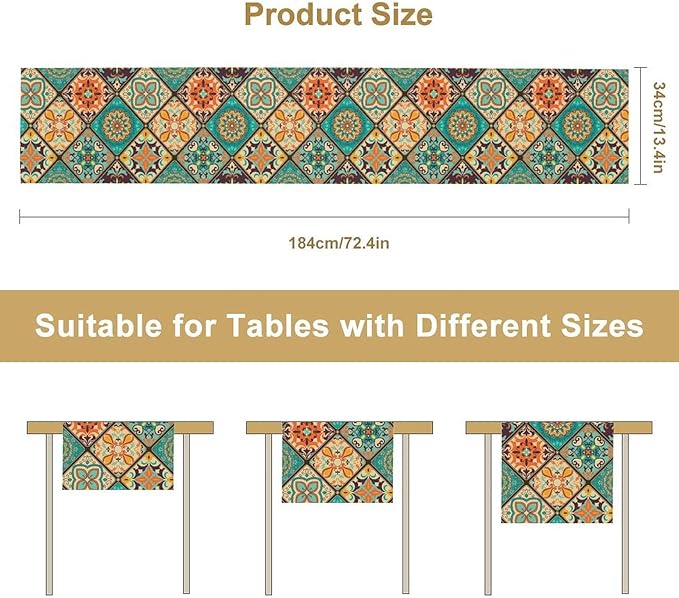 Boho Floral Table Runner,Vintage Bohemian Style Table Runner for Kitchen Dining Table Home Party Decoration 13x108 Inch