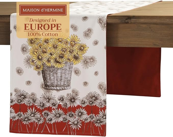 Maison d' Hermine Table Runner 100% Cotton Double Layer Table Runners 108 inches Long for Thanksgiving Christmas Decorations Home Kitchen Dining Party Wedding (Bagatelle, 14.5" x 108")