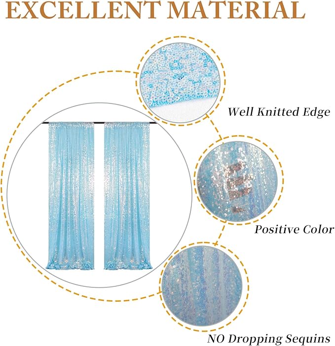ShinyBeauty Aqua Backdrop Curtains Sequin Curtains 2 Panels 2FTx8FT Sequin Photo Backdrops Glitter Fabric Backdrop Aqua Blue Backdrops Wedding Birthday Parties Backgrounds（Iridescent Aqua）