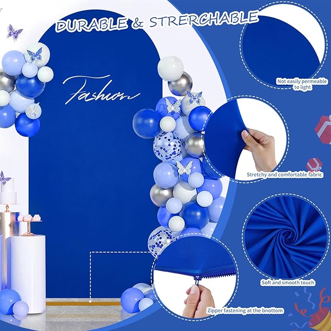 SoarDream Navy Blue Wedding Arch Backdrop Cover 6.6FT Spandex Fitted Navy Blue Wedding Arch Covers Round Top Chiara Arches Backdrop Cover Fabric for Baby Shower Balloon Party Decoration